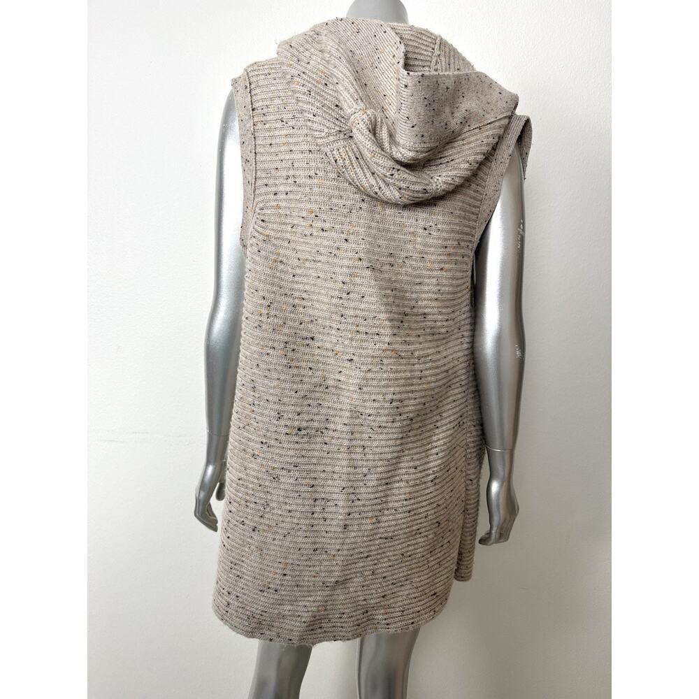 Kokun Cashmere Wool Sweater Taupe Beige Marled Hooded Vest Womens Medium - Picture 3 of 13